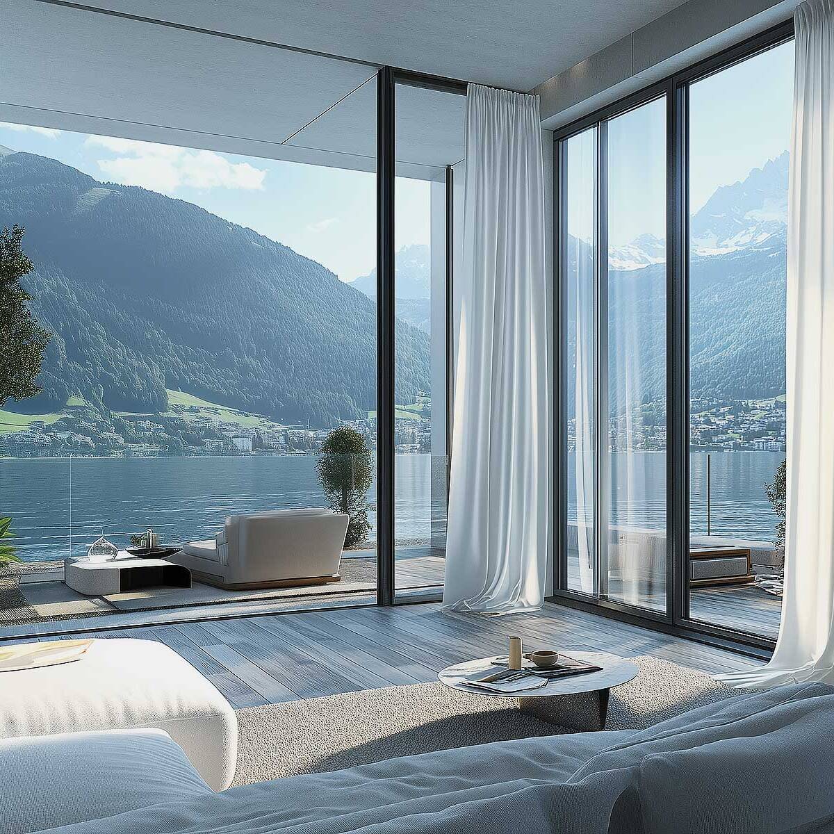 Villa am See - Weisse Vorhänge